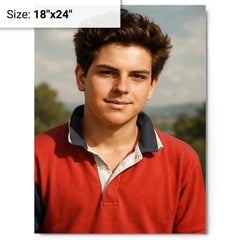 Carlo Acutis portrait metal print on a plain backdrop in size 18"x24".