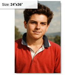 Carlo Acutis portrait metal print on a plain backdrop in size 24"x36".