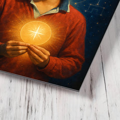 Carlo Acutis with Eucharistic constellations metal print mockup