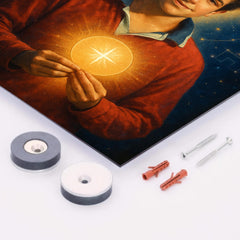Carlo Acutis with Eucharistic constellations metal print mockup