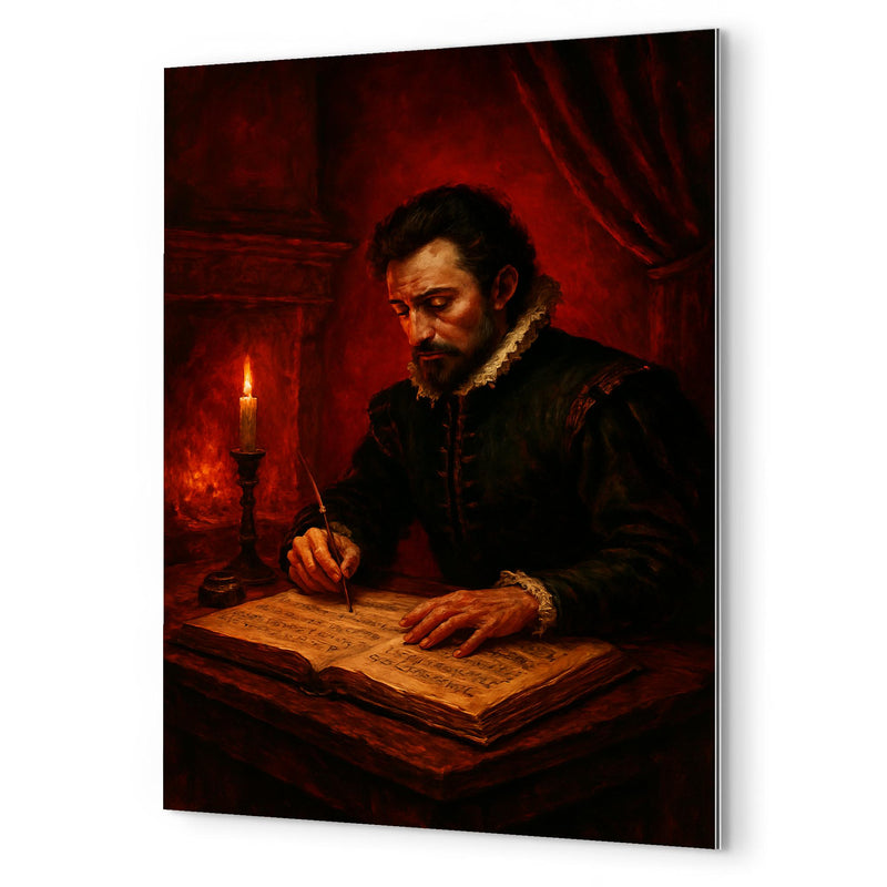 Carlo Gesualdo composing in blood red chamber metal print mockup