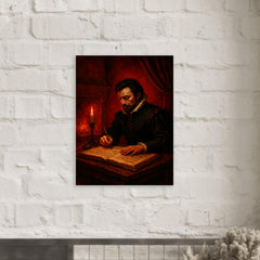Carlo Gesualdo composing in blood red chamber metal print mockup