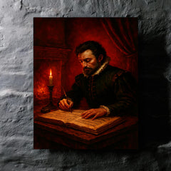 Carlo Gesualdo composing in blood red chamber metal print mockup