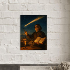 Carlos de Sigüenza charting a comet over Mexico City metal print mockup