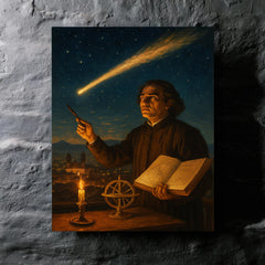 Carlos de Sigüenza charting a comet over Mexico City metal print mockup