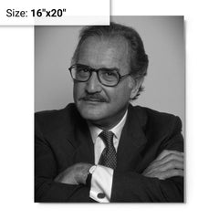 Carlos Fuentes metal print on a plain backdrop in size 16"x20".