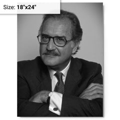 Carlos Fuentes metal print on a plain backdrop in size 18"x24".