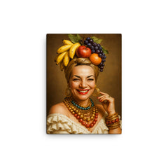 Carmen Miranda portrait canvas print on a plain backdrop in size 12"x16".