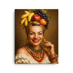 Carmen Miranda portrait canvas print on a plain backdrop in size 16"x20".