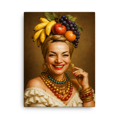 Carmen Miranda portrait canvas print on a plain backdrop in size 18"x24".