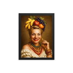 Carmen Miranda portrait framed print on a plain backdrop in size 12"x16".