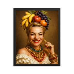 Carmen Miranda portrait framed print on a plain backdrop in size 16"x20".