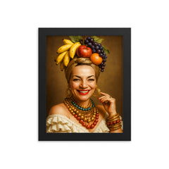 Carmen Miranda portrait framed print on a plain backdrop in size 8"x10".