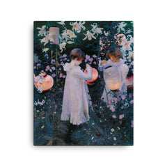 Carnation, Lily, Lily, Rose by John Singer Sargent, 1885 canvas print on a plain backdrop in size 16"x20".