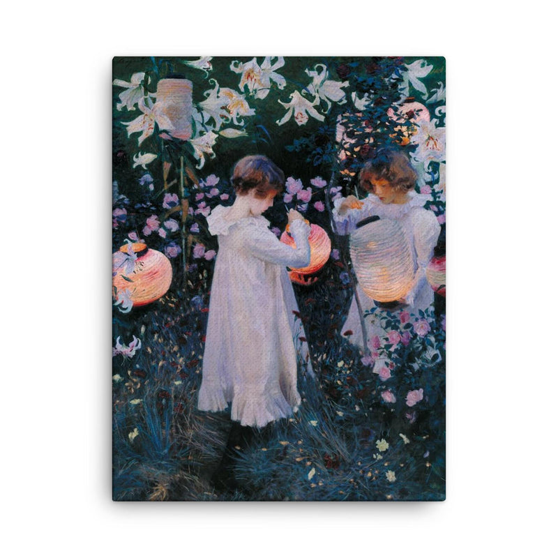 Carnation, Lily, Lily, Rose by John Singer Sargent, 1885 canvas print on a plain backdrop in size 18