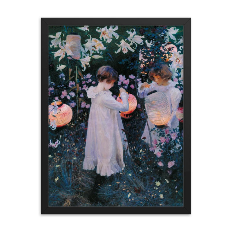 Carnation, Lily, Lily, Rose by John Singer Sargent, 1885 framed print on a plain backdrop in size 18