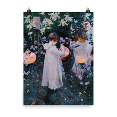 Carnation, Lily, Lily, Rose by John Singer Sargent, 1885 poster on a plain backdrop in size 8"x10".