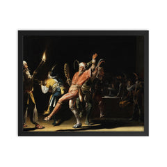 Carnival Clowns by Willem Duyster, 1620 framed print on a plain backdrop in size 16"x20".