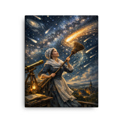Caroline Herschel sweeping comet filled skies canvas print on a plain backdrop in size 16"x20".