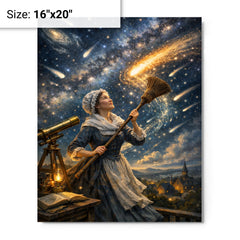 Caroline Herschel sweeping comet filled skies metal print on a plain backdrop in size 16"x20".