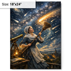 Caroline Herschel sweeping comet filled skies metal print on a plain backdrop in size 18"x24".