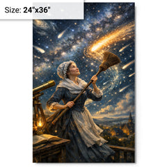 Caroline Herschel sweeping comet filled skies metal print on a plain backdrop in size 24"x36".