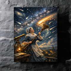 Caroline Herschel sweeping comet filled skies metal print mockup