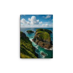Carrick a Rede Coastline Northern Ireland canvas print on a plain backdrop in size 12"x16".