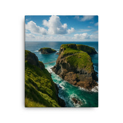 Carrick a Rede Coastline Northern Ireland canvas print on a plain backdrop in size 16"x20".
