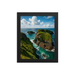 Carrick a Rede Coastline Northern Ireland framed print on a plain backdrop in size 8"x10".