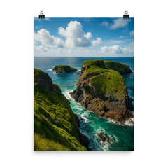 Carrick a Rede Coastline Northern Ireland poster on a plain backdrop in size 8"x10".