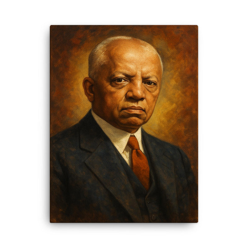 Carter G Woodson canvas print on a plain backdrop in size 18