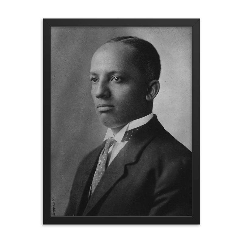 Carter G Woodson framed print on a plain backdrop in size 18