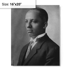 Carter G Woodson metal print on a plain backdrop in size 16"x20".