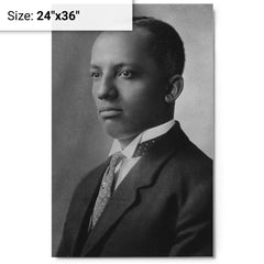 Carter G Woodson metal print on a plain backdrop in size 24"x36".