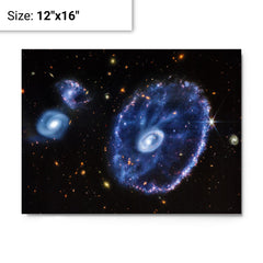Cartwheel Galaxy by James Webb Space Telescope metal print on a plain backdrop in size 12"x16".
