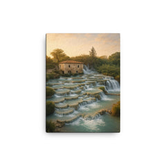 Cascate del Mulino Saturnia Italy canvas print on a plain backdrop in size 12"x16".