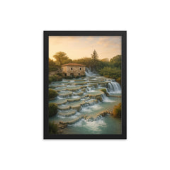 Cascate del Mulino Saturnia Italy framed print on a plain backdrop in size 12"x16".