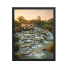 Cascate del Mulino Saturnia Italy framed print on a plain backdrop in size 16"x20".