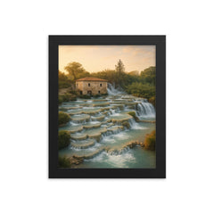 Cascate del Mulino Saturnia Italy framed print on a plain backdrop in size 8"x10".
