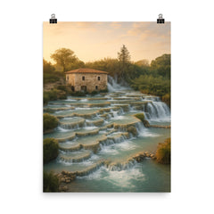 Cascate del Mulino Saturnia Italy poster on a plain backdrop in size 8"x10".