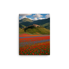 Castelluccio di Norcia and Piano Grande Italy canvas print on a plain backdrop in size 12"x16".