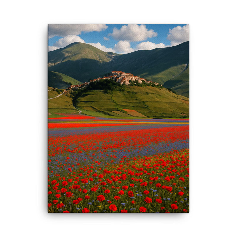 Castelluccio di Norcia and Piano Grande Italy canvas print on a plain backdrop in size 18