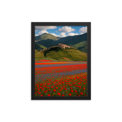 Castelluccio di Norcia and Piano Grande Italy framed print on a plain backdrop in size 12"x16".