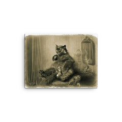 Cat Contemplating Responsibilities canvas print on a plain backdrop in size 12"x16".
