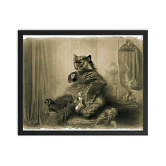 Cat Contemplating Responsibilities framed print on a plain backdrop in size 16"x20".