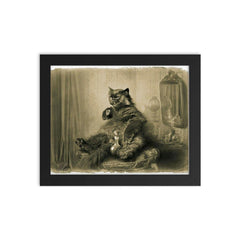 Cat Contemplating Responsibilities framed print on a plain backdrop in size 8"x10".
