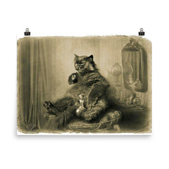 Cat Contemplating Responsibilities poster on a plain backdrop in size 8"x10".