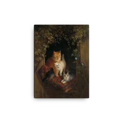 Cat with Kittens by Henriette Ronner-Knip, 1844 canvas print on a plain backdrop in size 12"x16".