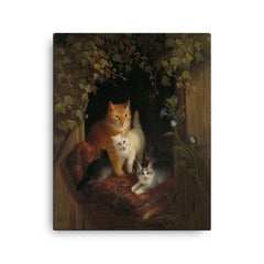 Cat with Kittens by Henriette Ronner-Knip, 1844 canvas print on a plain backdrop in size 16"x20".